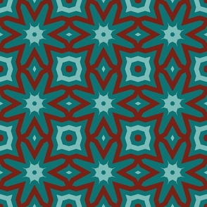 Teal, Turquoise, and Chili Pepper Floral Geometric