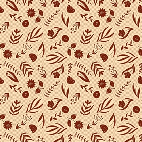 Whimsical doodle flowers Terracotta,Chili Powder, Vanilla