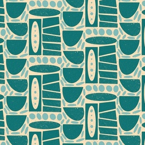 Abstract tiled teal and sea glass rectangle and oval shapes