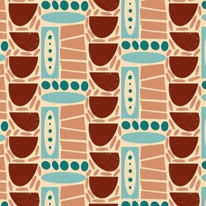 Abstract tiled chilli powder and terracotta rectangle and oval shapes