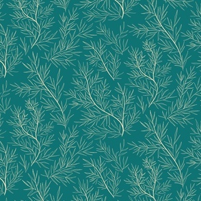 Inked branches line art teal