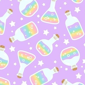 Rainbow Potions and Stars on Purple (Large Scale)