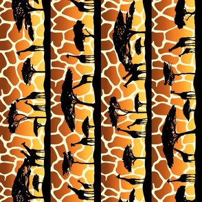 Giraffe Sunset Safari Silhouettes (Large Scale, Rotated)