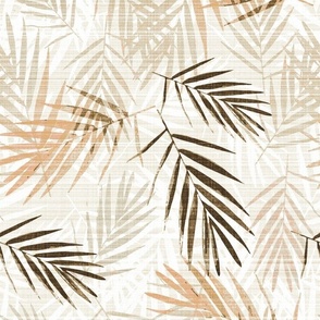 TROPICAL TEXTURE PALM LEAF-WHITE TAN NATURAL COMBO