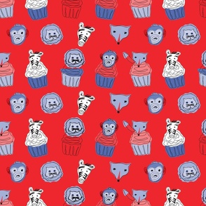 Cupcake Animals Red Blue 