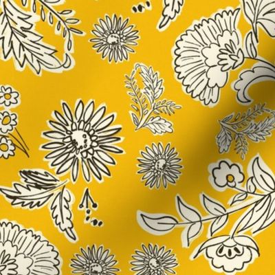 SummerLove yellow modern floral illustrated flowers hand drawn flowers boho chic modern floral artistic floral terriconraddesigns