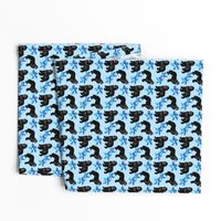 Newfoundland dog Blue flowers small print