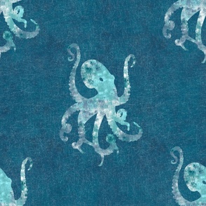 Jumbo Textured Octopus, Aqua on Dark Teal by Brittanylane