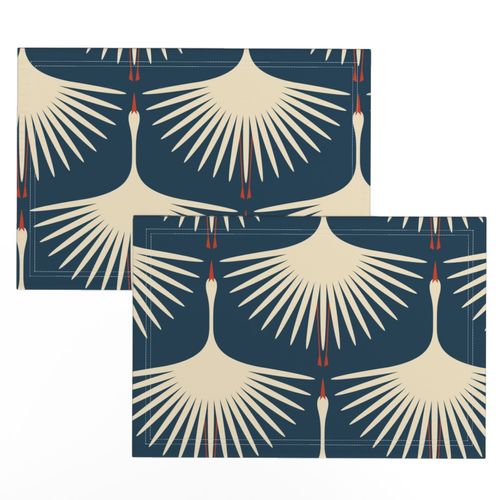 Art Deco Swans - Navy/Soft Taupe - 12"