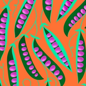 Peas on orange background