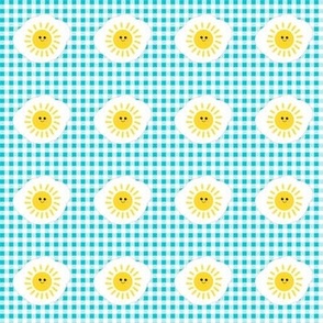 Smiley sunny side up on gingham teal