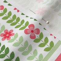 Patchwork 6" Square Cheater Quilt Coral Pink Scandi Flowers on White