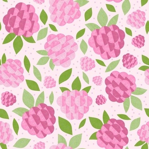 Large Scale Pink Raspberries on Pale Pink Background