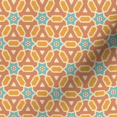 Small Pumpkin and Terra Cotta Circular Geometric with Teal Floral Accents