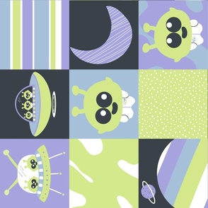 Aliens In Outer Space Cheater Whole Cloth Quilt Rotated