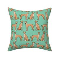 Whippet Dogs on Turquoise Green