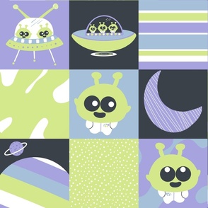 Aliens In Outer Space Cheater Whole Cloth Quilt