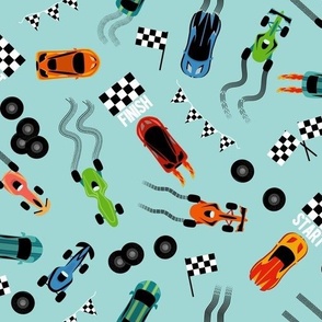 Race Cars On Blue