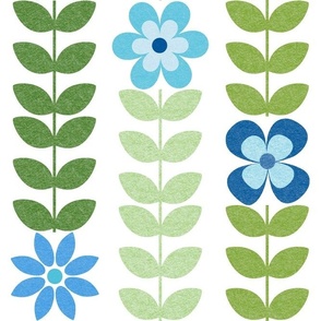 Large Scale Green Scandi Vine with Blue Flowers on White