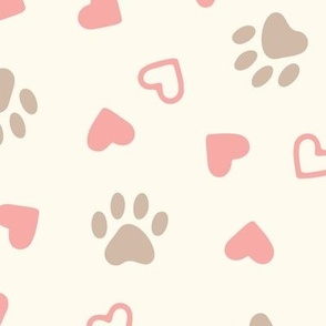Paw Prints & Heart in Pink & Brown (Extra Large Scale)