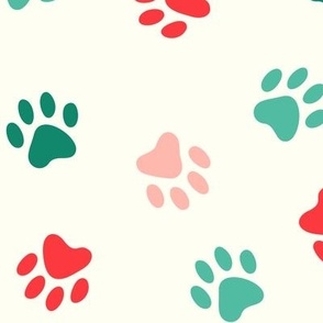Paw Prints: Red Pink Teal Green n Cream (Extra Large Scale)