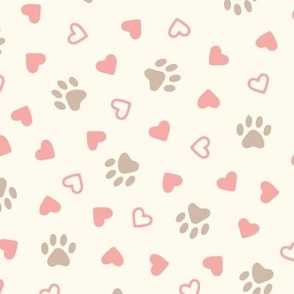 Paw Prints & Heart in Pink & Brown (Large Scale)