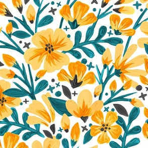 Blossom Pattern – Teal & Yellow