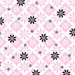 Retro Mid Mod Quatrefoil Floral Pink