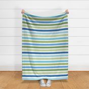 Large Scale Aqua Blue and Green Textured Stripes Scandi Coordinate on White