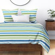 Large Scale Aqua Blue and Green Textured Stripes Scandi Coordinate on White