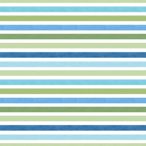 Medium Scale Aqua Blue and Green Textured Stripes Scandi Coordinate on White