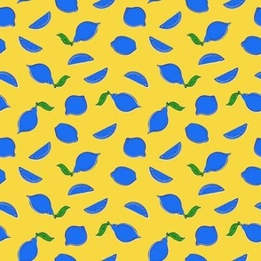 Retro Style Blue Lemons Small Yellow