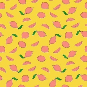 Retro Style Pink Lemons Small Yellow