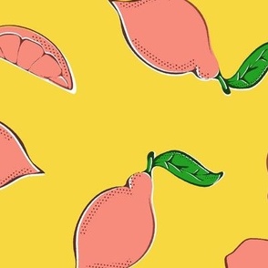 Retro Style Pink Lemons Large Yellow