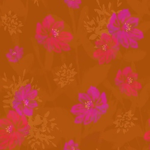 Magenta and Pink Flowers On Burnt orange