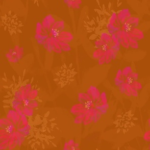 Pink Flowers On Burnt Orange