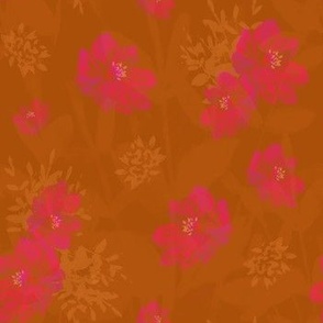 Pink Flowers on Burnt Orange