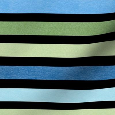 Medium Scale Aqua Blue and Green Textured Stripes Scandi Coordinate on Black