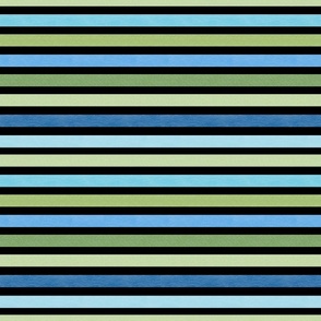 Medium Scale Aqua Blue and Green Textured Stripes Scandi Coordinate on Black