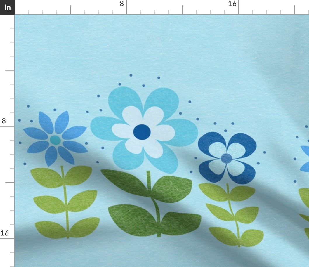18x18 Pillow Sham Front Fat Quarter Size Makes 18" Square Cushion Aqua and Navy Scandi Flowers on Blue