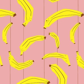 Bananas - over pink striped - repeating digital pattern 