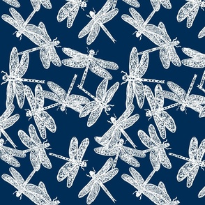dragonflies - navy blue  and white 