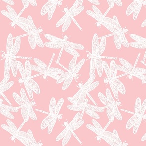 dragonflies - pastel pink & white