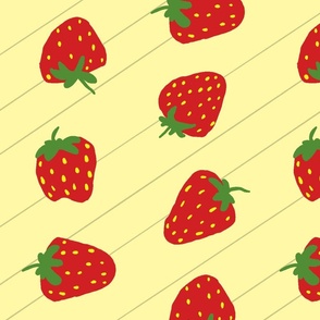 Strawberry Rows - repeating fruit pattern on yellow - chunky design