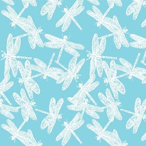 Dragonflies - turquoise & white