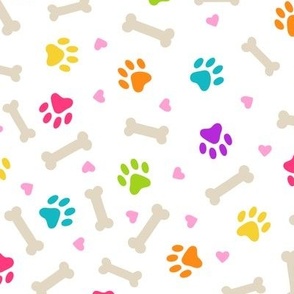 Dog Bones & Rainbow Paw Prints (Large Scale)