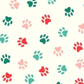 Paw Prints: Red Pink Teal Green n Cream (Large Scale)