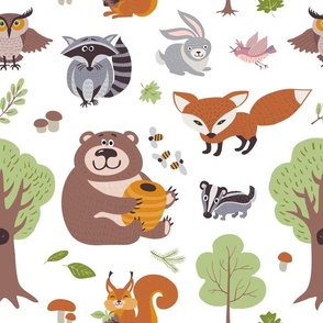 Wilderness Pattern Bear, Fox, Racoon, Rabbit, Owl, Fox Honey Bear, Skunk, Woodland