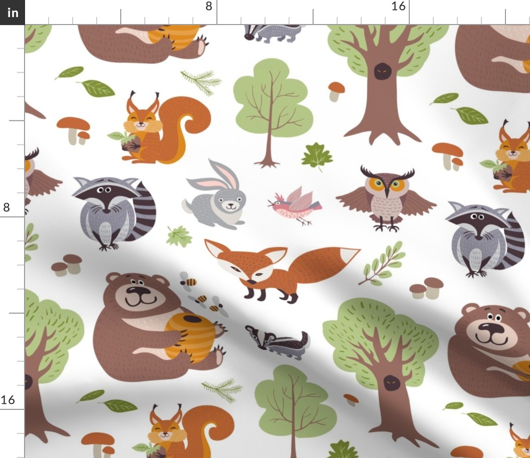 Wilderness Pattern Bear, Fox, Racoon, Rabbit, Owl, Fox Honey Bear, Skunk, Woodland