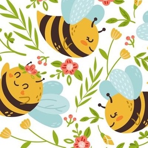 Happy Bee, Honey Bee, Bumble Bee, Bee Fabric, Honey Bee Fabric, Bee Design, Humble Bee, Bee Keeper, Cute Bee, Flowers